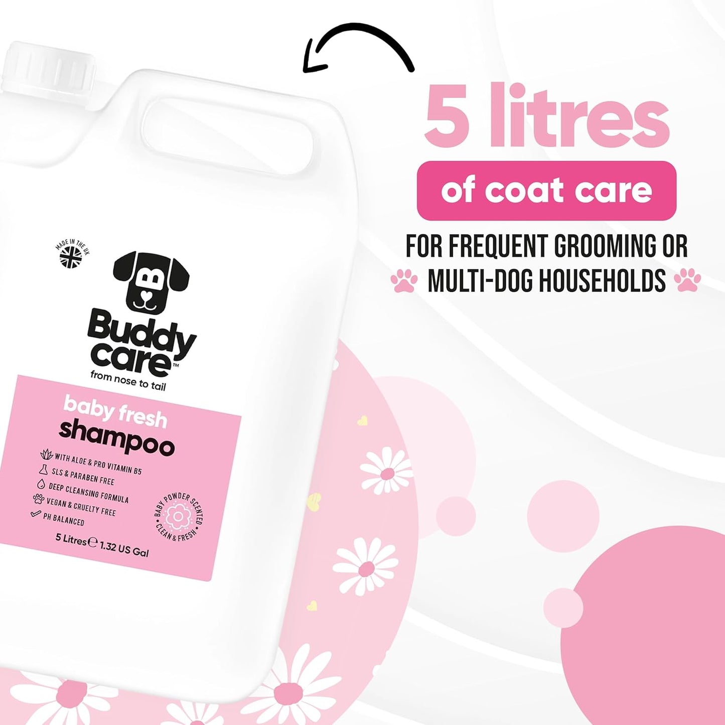 Baby Fresh Dog Shampoo by Buddycare | Deep Cleansing Shampoo for Dogs | Fresh Scented | with Aloe Vera and Pro Vitamin B5 (169.07oz)