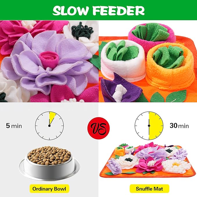 Snuffle Mat for Dogs,Dog Feeding Mat Sniff Mat Interactive Dog Puzzle Mat for Training and Stress Relief Encourages Natural Foraging Skills (Bright Orange)