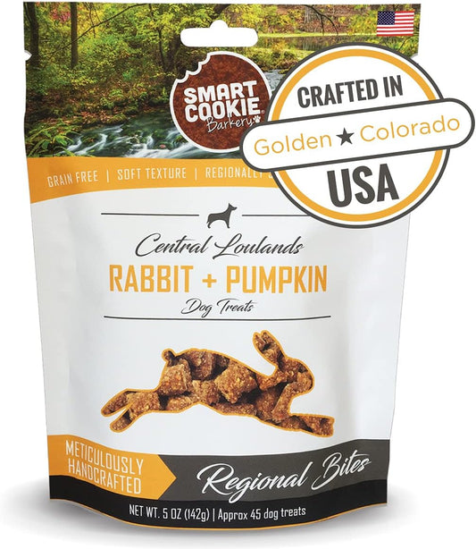 Smart Cookie All Natural Dog Treats - Rabbit & Pumpkin - Training Treats for Dogs & Puppies with Allergies, Sensitive Stomachs - Soft Dog Treats, Grain Free, Chewy, Human-Grade, Made in USA - 5oz Bag