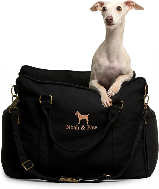 Noah & Paw Dog Car Seat Carrier, Small Dog Car Seat for Small Medium Pets with Harness Clip, 4X Safety Feature, Booster Travel Bed, Waterproof Washable, Orthopedic Foam Filling, Canvas Collection