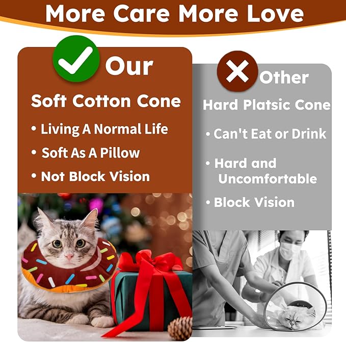 Cat Cone Collar Soft, Recovery Collar for Wound Healing Cute Donut Adjustable Cat Cones to Stop Licking Comfortable Lightweight Neck Elizabethan Collars for Kittens After Surgery