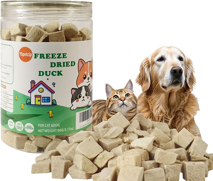 Freeze Dried Duck Raw Cat and Dog Treats, Healthy Single Ingredient Duck Breast Cube High Protein Weight Control Traing Treats for Small Dogs Cats Food