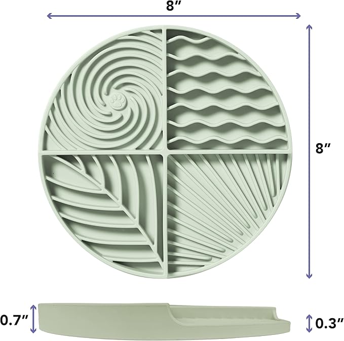 Awoo Paradise - Silicone Dog & Cat Lick Mat and Slow Feeder with Suction Cups - Non-Slip, Dishwasher Safe Pet Dish - Extends Mealtime for Fast Eaters and Reduces Anxiety - for Wet & Dry Food (Sage)