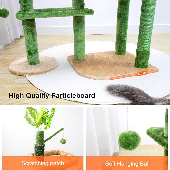 Cat Tree 78in Cat Tree Tower for Indoor Cats Plush Multi-Level Activity Center with Cave Baskets Scratching Posts Green (Green, 78")