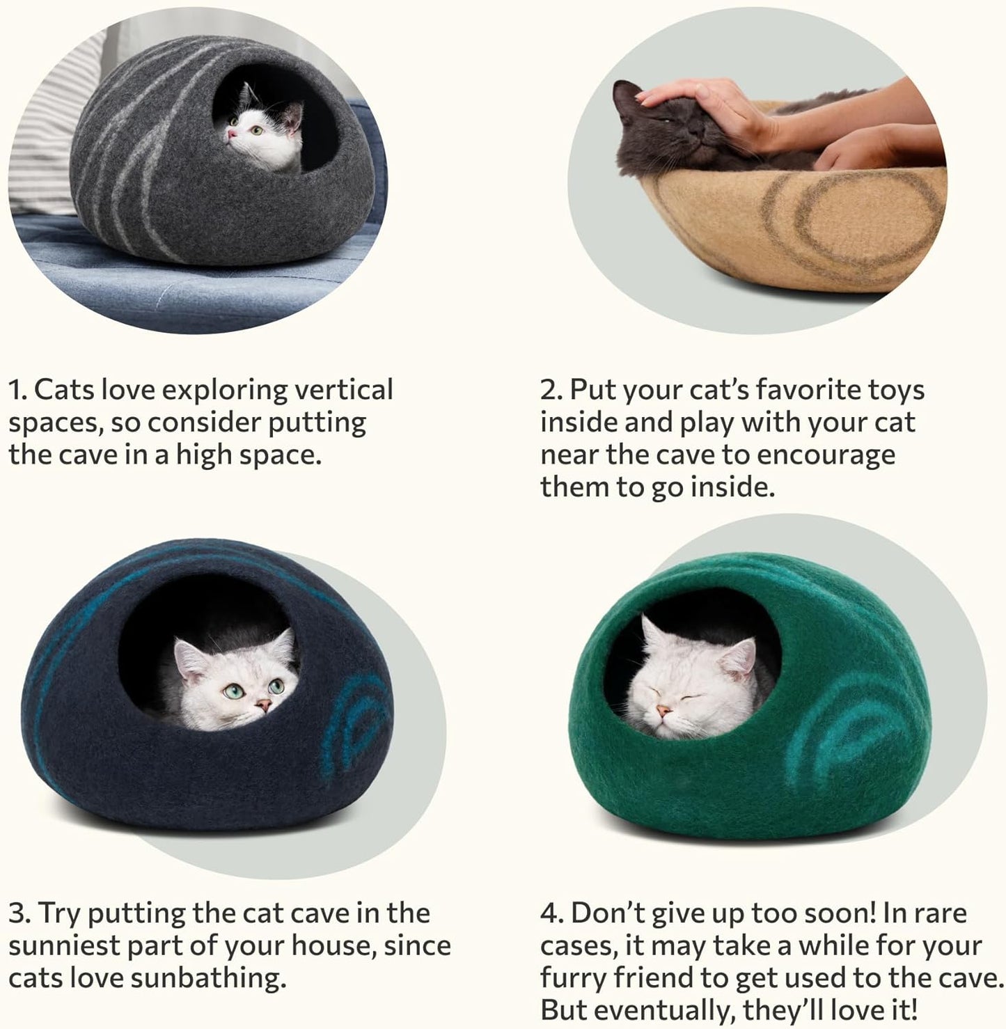 MEOWFIA Cat Cave – Premium Felt Cat Bed for Indoor Cats, Handmade 100% Merino Wool (Medium, Slate Grey)