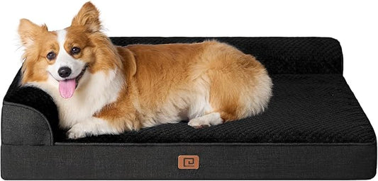 EHEYCIGA Memory Foam Dog Bed Large Sized Dogs, Pet Bed for Large Dog for Crate with Waterproof Liner, Pet Couch Bed Orthopedic with Washable Removable Cover, 35x23x6 Inches, Black
