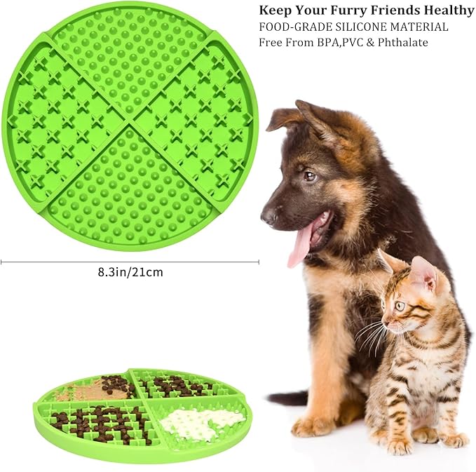 Bangp Licking Mat for Dogs and Cats,Dog Slow Feeders,Boredom Anxiety Reduction,Heavy-Duty Puzzle Mat Dog Treat Mat with Unique Quadrant Design,Perfect for Yogurt,Treats or Peanut Butter(Green)