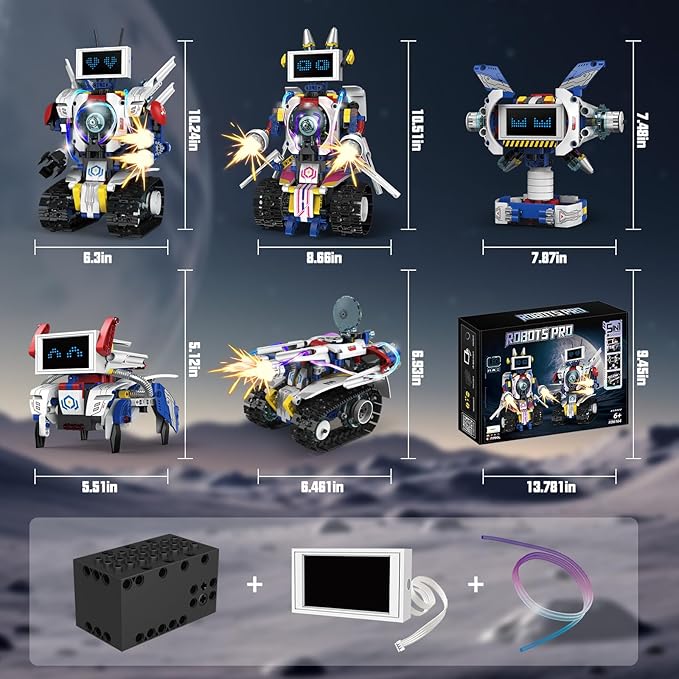 5 in 1 STEM Robot Building Kit, APP & Remote Control Screen Building Toys, Eye Coding Robots Rechargeable, 620Pcs DIY Super Warriors for Kids Learning, Boys Girls Birthday Gifts