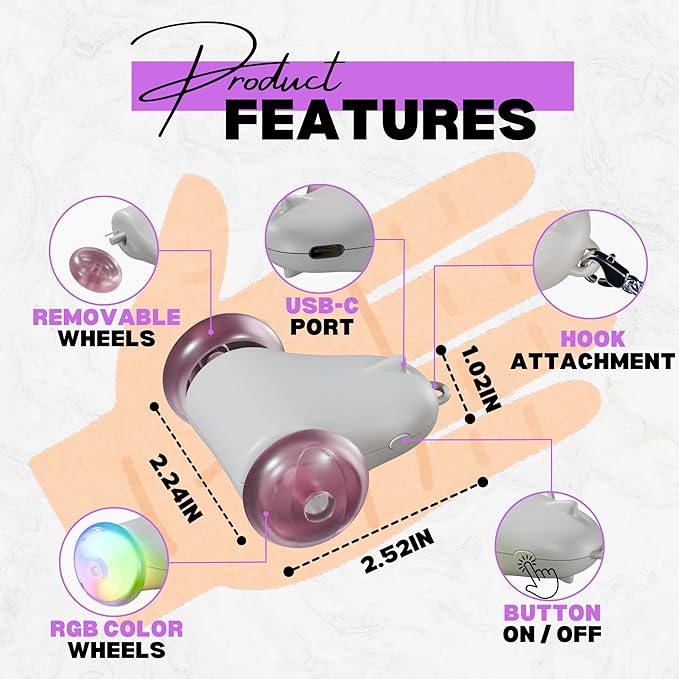 Rolling Rover – Interactive Cat Toy with RGB Wheels, Automatic Moving Mouse-Shaped Design, Feather Butterfly and Bell Attachments, Smart Motion Activated for Indoor Cats & Kittens (Pink)