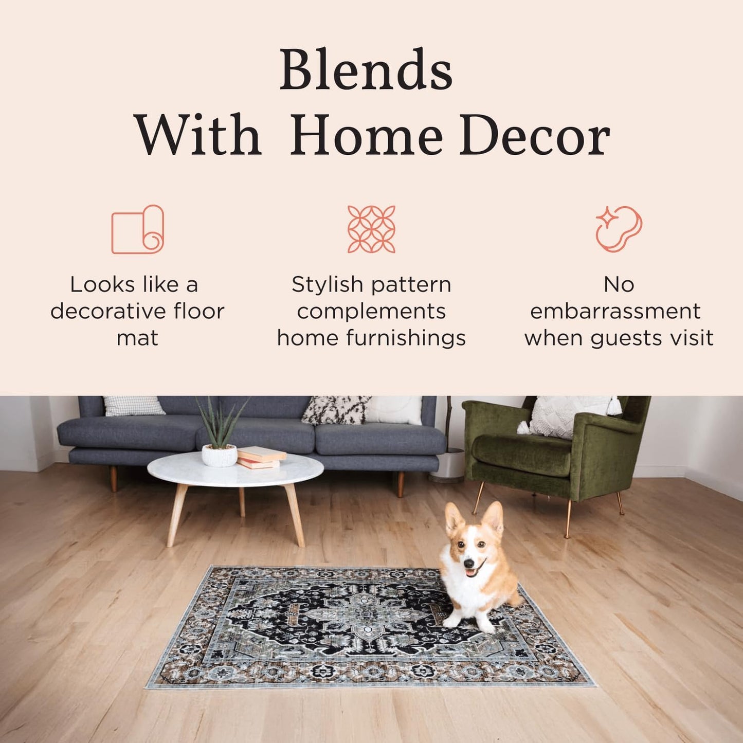 Lovewag Washable Pee Pads for Dogs - Decorative 24x16 Waterproof Dog Potty Pads - Non-Slip, Super Absorbent, Machine Washable - Stylish Floor Cover for Senior Dogs & Puppies - 2 Pack (Blushing Rose)