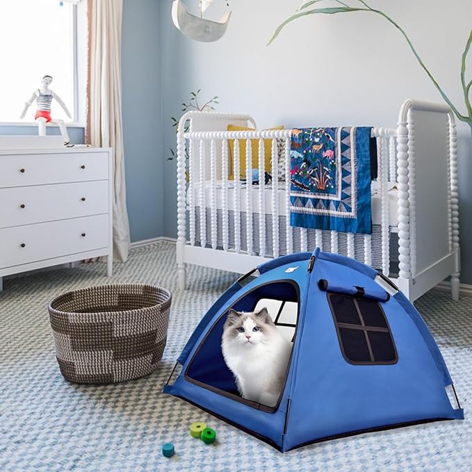 Navy Blue Small Cat & Dog Outdoor House Tent - Waterproof, Washable & Multipurpose - Ideal for Cats, Dogs & Bunnies