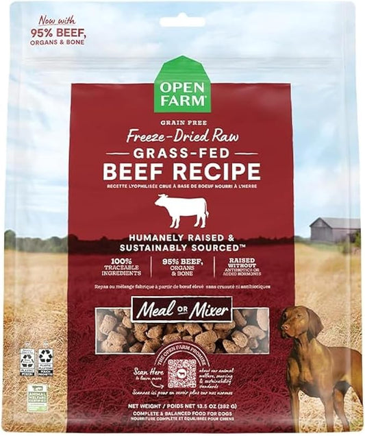 Open Farm Freeze Dried Raw Dog Food, Humanely Raised Meat Recipe with Non-GMO Superfoods and No Artificial Flavors or Preservatives (3.5 Ounce (Pack of 1), Grass Fed Beef Recipe)