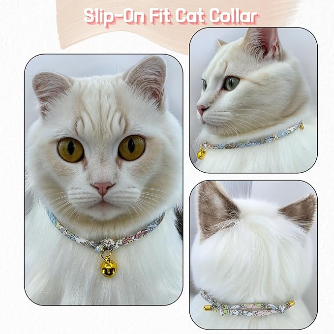 Handmade Cotton Cat Collar with Bell – Adjustable Slip-On Design, No Buckle, Lightweight Rope Collar for Kittens, Indoor Cats, and Small Pets (Lush)