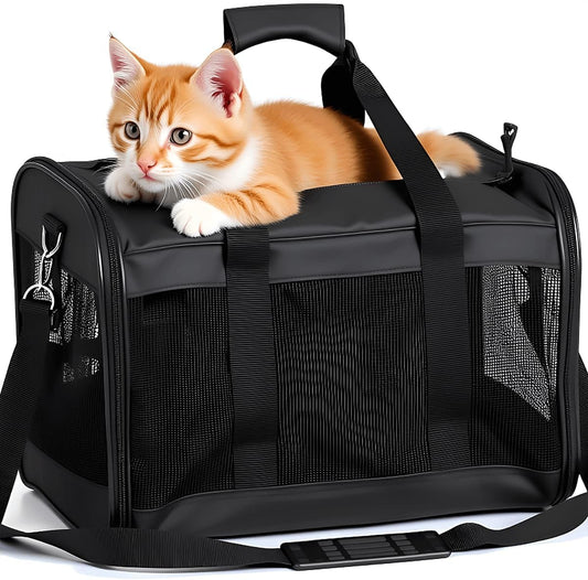 Cat Dog Pet Carrier for Medium to Large Cats (20+ lbs) and Small Dogs -Top Loading, Portable & Collapsible Cat Travel Bag Dual Kitten Sturdy Crate for Long Journeys - Holds Up to 25lbs