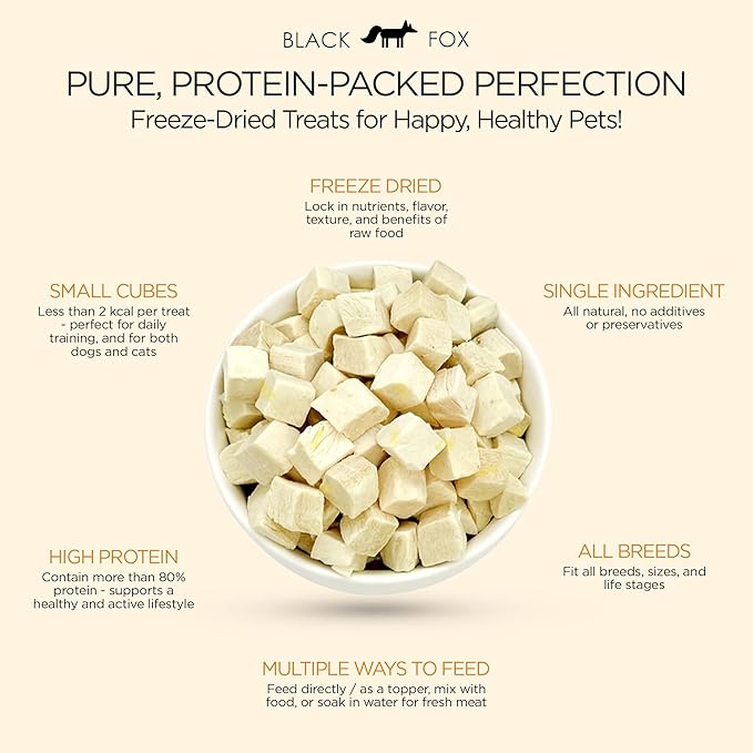BLACK FOX Freeze-Dried Chicken Breast Training Treats for Dogs and Cats | 330 Treats, 4oz Single Ingredient, Raw, Healthy, All Natural, Human Grade, Recyclable Packaging