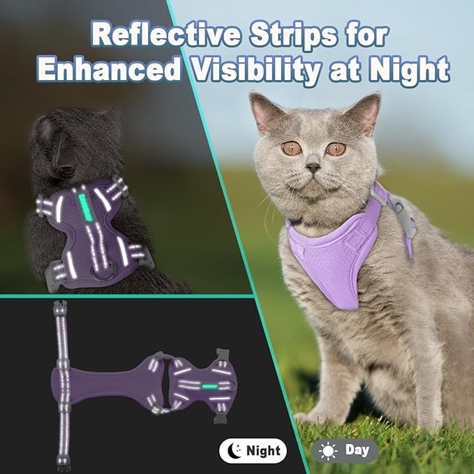 Cat Harness and Leash Set Escape Proof for Kitten Walking, Soft Adjustable Top Handle Vest Harnesses for Cats, Easy Control Breathable Reflective Small Medium Large, Violet Purple, M