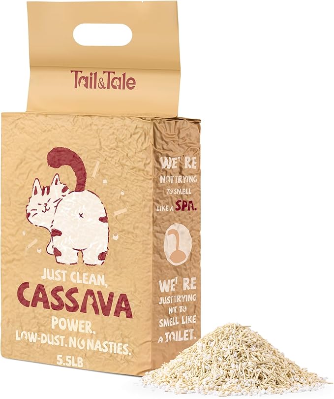 Premium Cassava & Tofu Cat Litter - Natural Ingredients, Quick Clumping, Long-Lasting Odor Control, Easy Scooping, Unscented, Dust-Free, Lightweight Pellets for Cats & Kittens