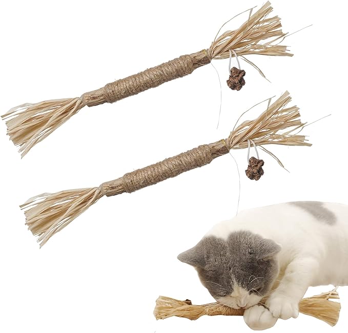 PAZ'S GIFT Catnip Toy Cat Toys Catnip Toy cat chew Toy cat Kicking silvervine Stick Teeth Cleaning Cute Kitten Teething Indoor Interactivecat Dental Care Matatabi (Raffia 2pcs)