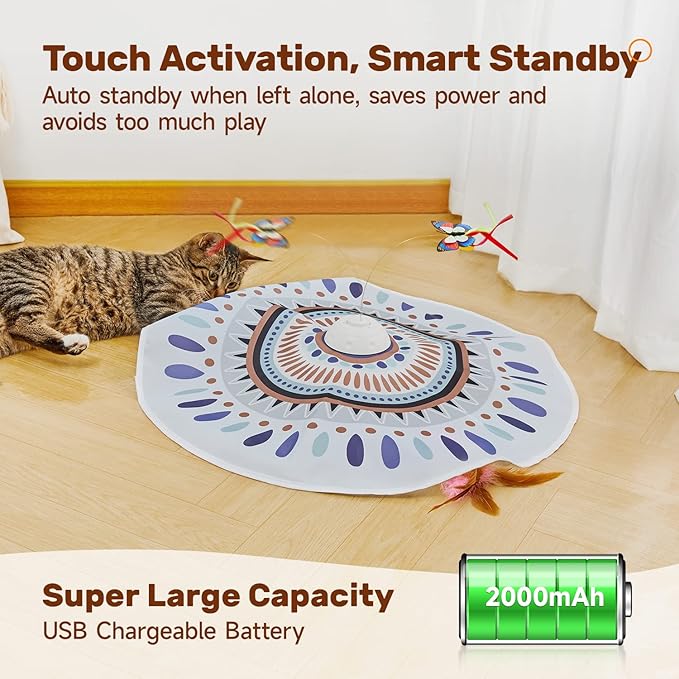 Potaroma Cat Toys Chargeable, 3in1 Hide and Seek for Kittens, Interactive Automatic Play, Fluttering Butterfly, Moving Wand Feather, Indoor Kitty Exercise 22.8 Inch Cover for All Breeds