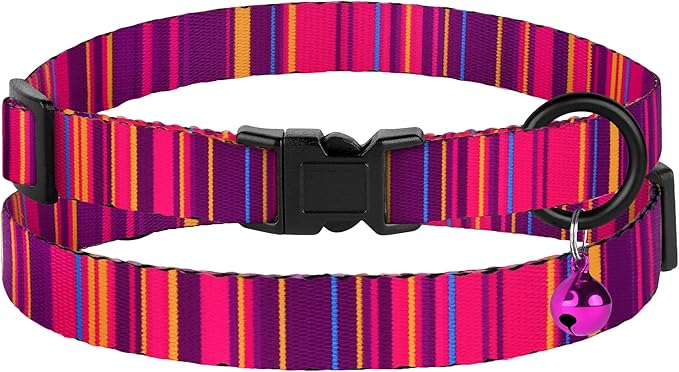 Cat Collars 2 Pack - Soft Cute Breakaway Collar with Bell, Adjustable Safety Kitten Collars for Girl & Boy Cats – Comfortable Stylish Patterned Print Lightweight (Ethnic + Striped)