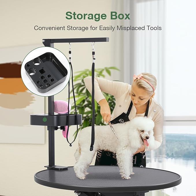 Electric Hydraulic Lift Pet Dog Grooming Table, 24Inch 360° Rotating Grooming Desktop for Small Dogs, with Overhead Arm, Wireless Remote, Tool Organizer, Black