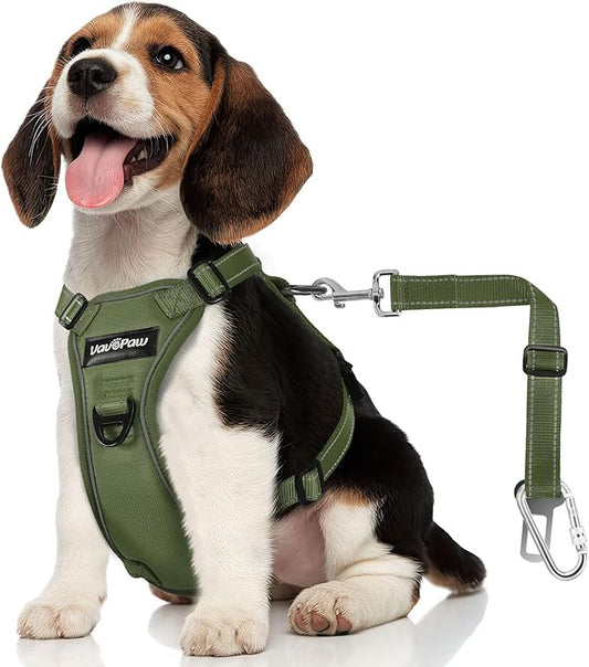Dog Seat Belt Harness for Car, Dog Car Harness Adjustable Mesh Breathable & Dogs Seatbelt Safety Tether with Elastic Bungee for Small Medium Large Pets(Army Green, S)