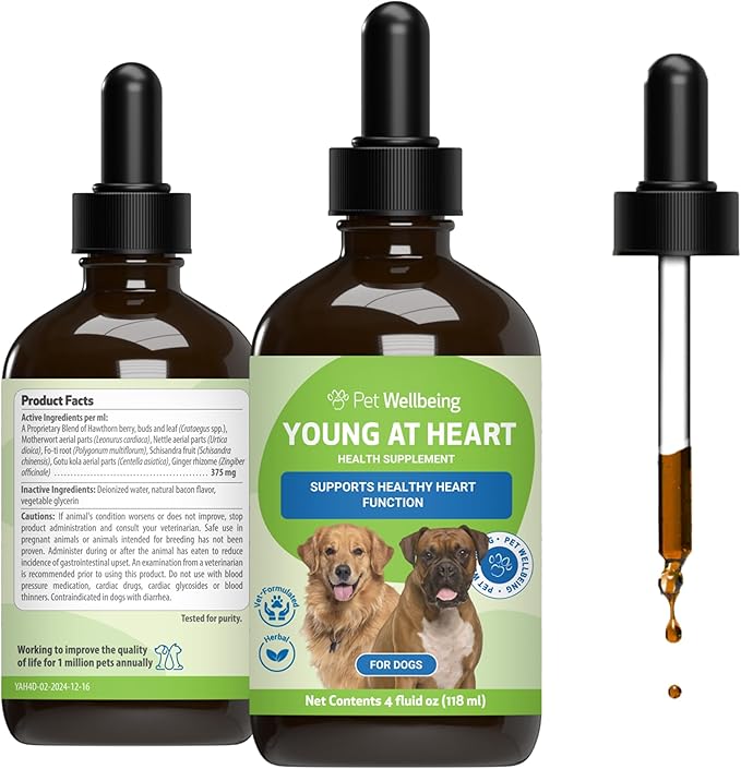 Pet Wellbeing Young at Heart for Dogs - Senior Heart Health Support, Cardiovascular Wellness & Vitality - NASC Certified & Vet-Formulated - 4 oz Liquid Formula
