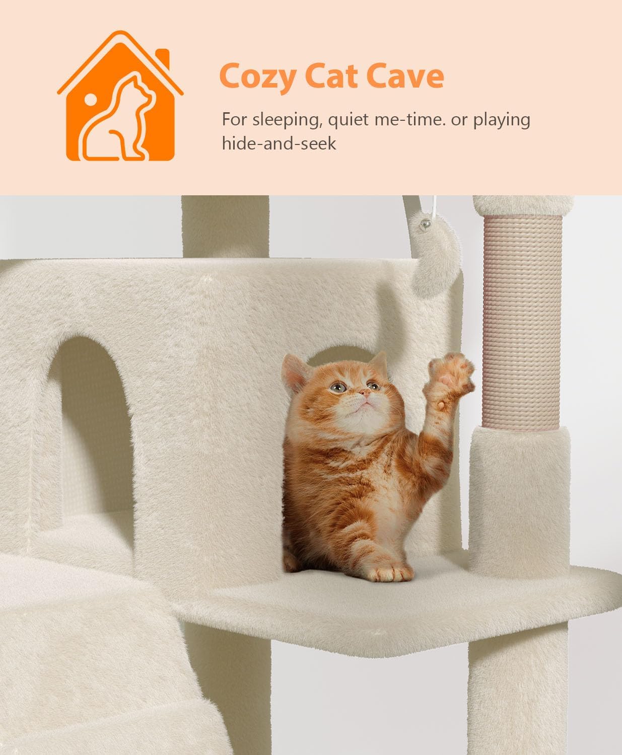 60'' Cat Tree Tower for Indoor Cats Large Adult,Cute/Tall Modern Cat Tree for Big Cats 20 lbs, Plush Multi-Level Cat Condo with Scratching Posts, Dangling Ball Indoor (Beige, 60 inch)