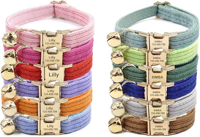 Personalized Cat Collar with Engraved Name Phone Number for Boy and Girl Kitten