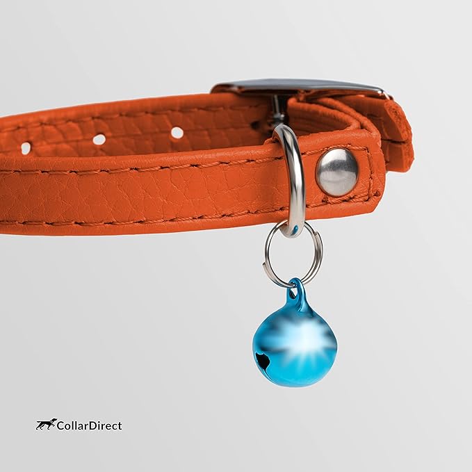 CollarDirect Leather Cat Collar, Cat Safety Collar with Elastic Strap, Kitten Collar for Cat with Bell Black Blue Red Orange Lime Green (Neck Fit 6&quot;-7&quot;, Orange)