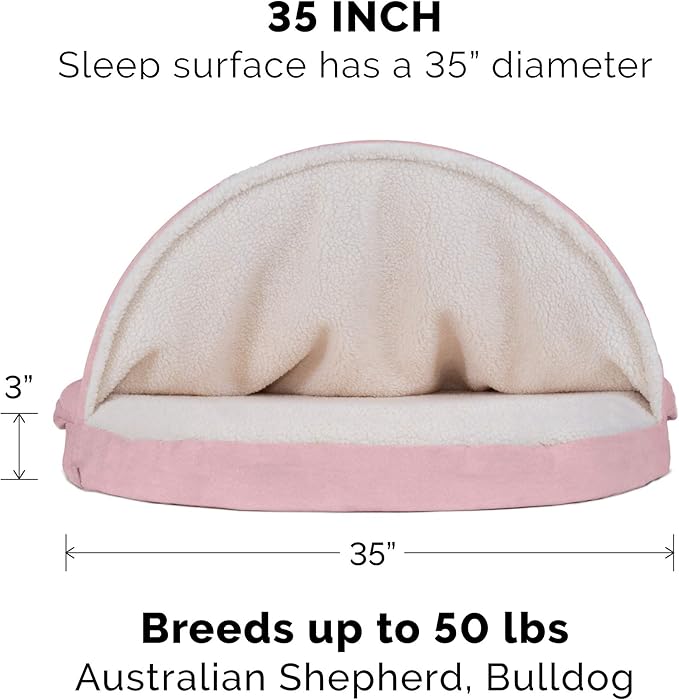 Furhaven 35" Round Memory Foam Dog Bed for Large/Medium Dogs w/ Removable Washable Cover, For Dogs Up to 50 lbs - Sherpa & Suede Snuggery - Pink, 35-inch
