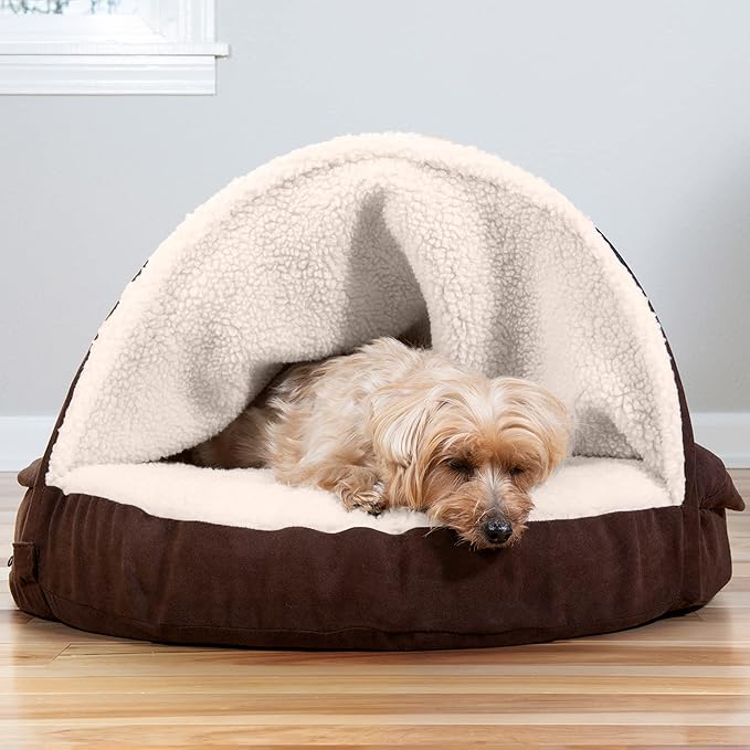 Furhaven 26" Round Memory Foam Dog Bed for Medium/Small Dogs w/ Removable Washable Cover, For Dogs Up to 30 lbs - Sherpa & Suede Snuggery - Espresso, 26-inch