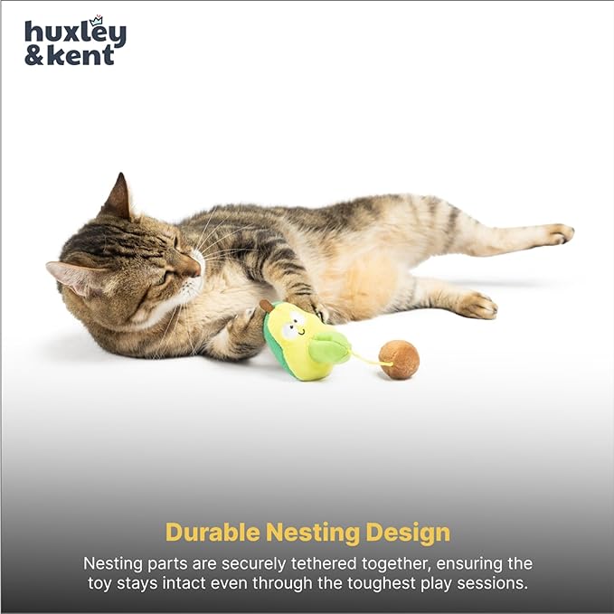 Huxley & Kent Popper Plush Cat Toy - Interactive Catnip Toy for Cats & Kittens - Treat Hiding Soft with Crinkle & Catnip - Fun Indoor Play - Avocado Popper