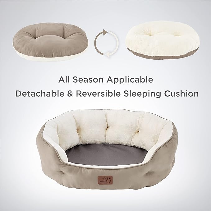 Bedsure Dog Beds for Small Dogs - Round Medium Cat Beds for Indoor Cats, Washable Pet Bed for Puppy and Kitten with Slip-Resistant Bottom, 25 Inches, Taupe