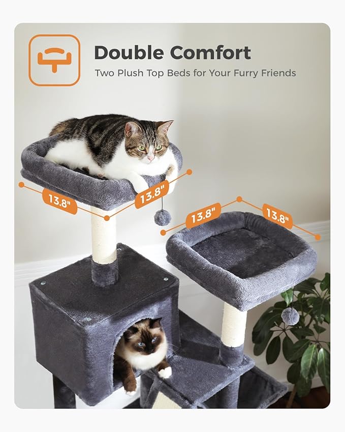 Cat Tree, 70.9-inch Large Cat Tower with 2 Condos, 2 Top Perches, Hammock & 6 Scratching Posts for Indoor Cats, Dark Gray