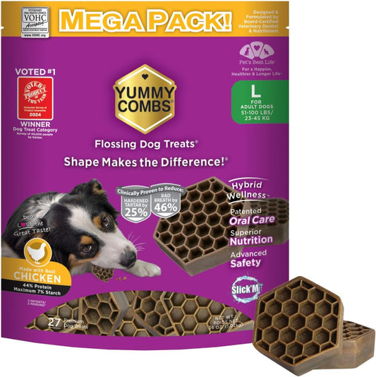 Dog Dental Treats – Vet VOHC Approved – Delicious Chicken Protein – Removes Tartar with Cleaning Comb Shape – Dental Dog Treats for Large Dogs (36oz, 27 Count)