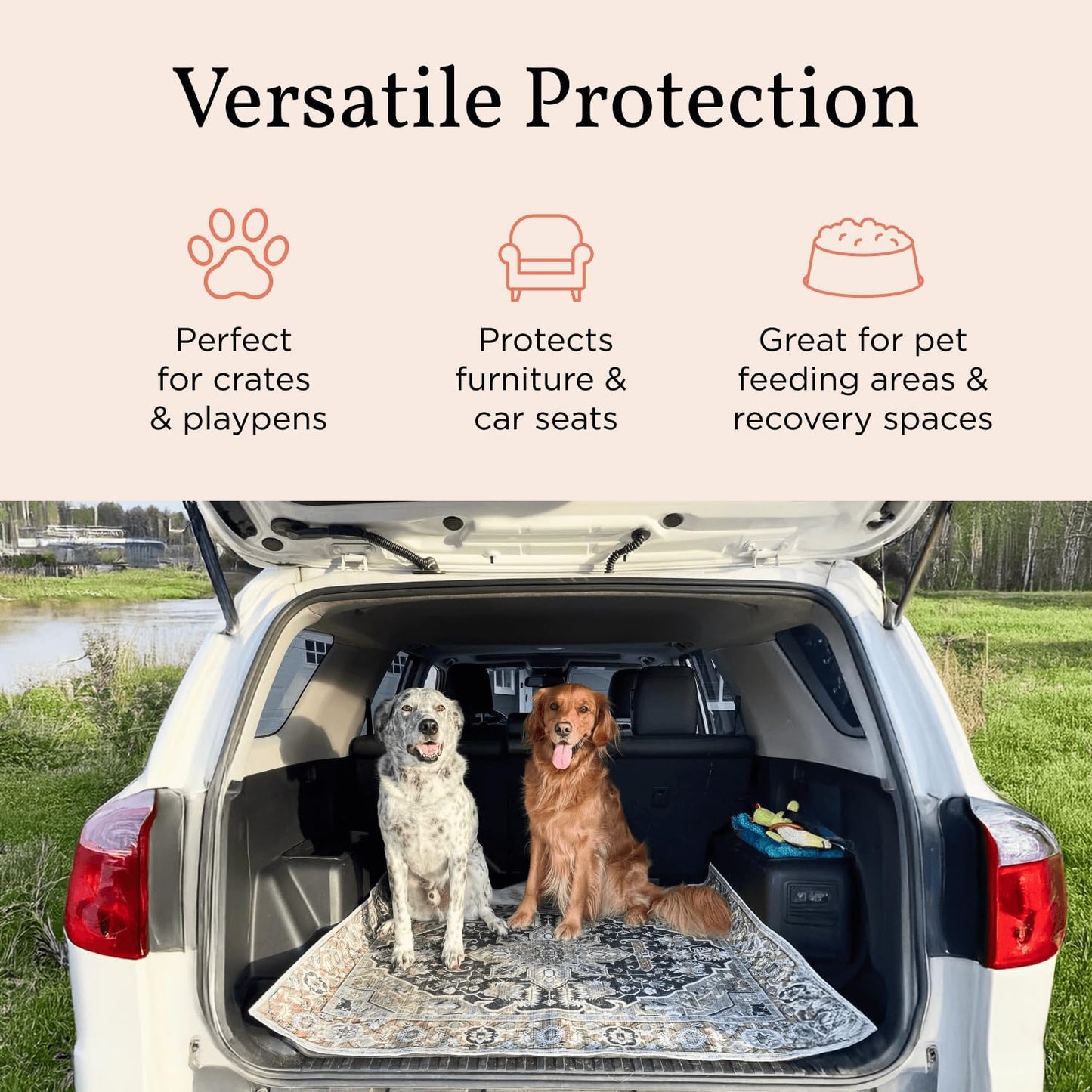 LOVEWAG Washable Dog Pee Pads, 36" x 48", Waterproof, Non-Slip, Super Absorbent, Reusable Machine-Washable, 2-Pack (Rustic Terracotta)