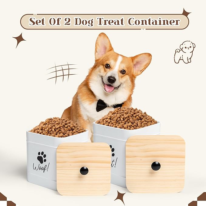 DD 2 Pack Dog Treat Container Airtight,White Dog Treat Jar with Airtight Lid,Dog Cookie Jar for Kitchen Counter, Metal Pet Treat Organizer,Small Dog Treat Canister Farmhouse Dog Food Storage