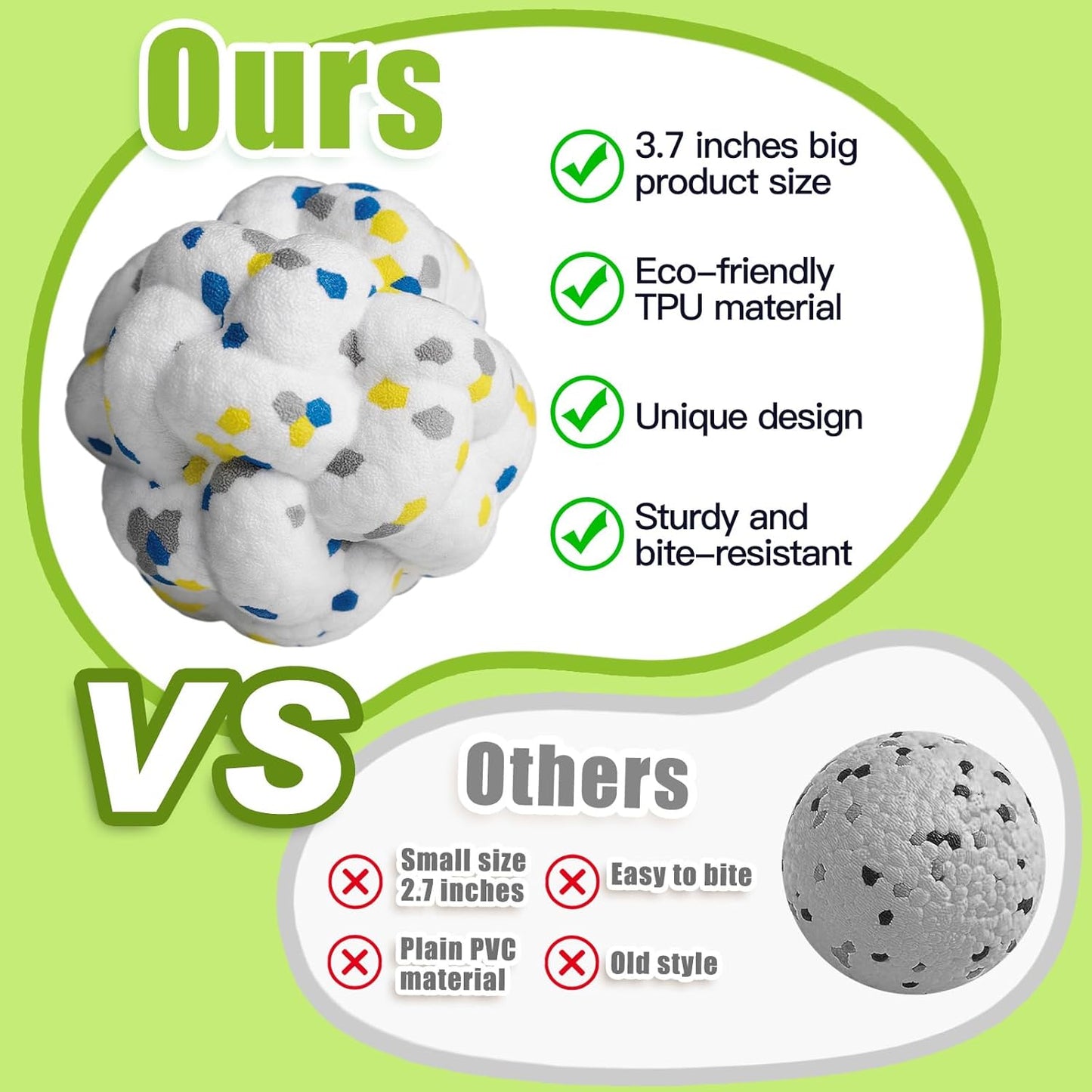 Upgrade Dog Balls Interactive Toys for Aggressive Chewers, Indestructible Tennis Durable Bouncy for Fetch Game, Lightweight Floating, White