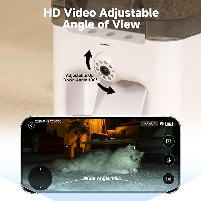 Automatic Cat Feeder with Camera, 5G/2.4G WiFi Automatic Dog Feeder, 2K HD Video and Night Vision, Remote Monitor & Feeding, Low Food Alerts,2-Way Audio, 6L Capacity, Gifts for Christmas
