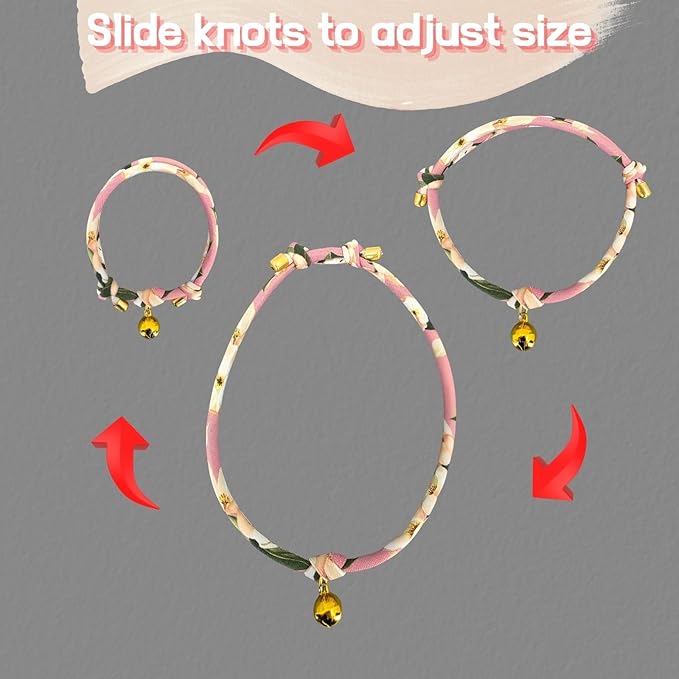 Handmade Cotton Cat Collar with Bell – Adjustable Slip-On Design, No Buckle, Lightweight Rope Collar for Kittens, Indoor Cats, and Small Pets (Glow)