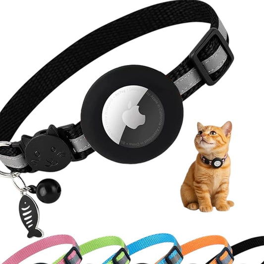 AirTag Cat Collar Airtag Holder for Cats – Breakaway Reflective Nylon Kitten Collar with Bell, Adjustable 1cm Cat Collar for Tracking, Safety & Small Cats (Fits 8.66–13.78 in)