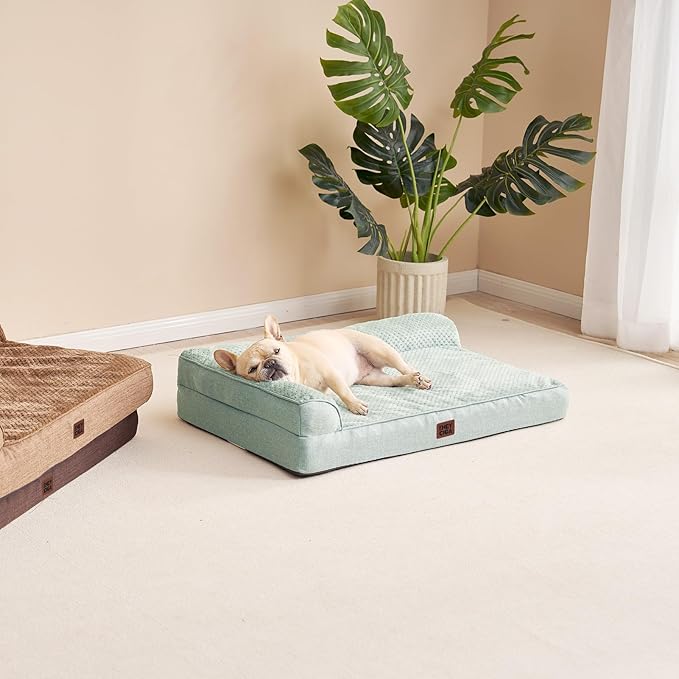 EHEYCIGA Memory Foam Dog Bed Medium Sized Dogs, Waterproof Dog Bed Orthopedic with Washable Removable Cover, Non-Slip Pet Bed Couch for Crate, 30x20x6 Inches, Greyish Green