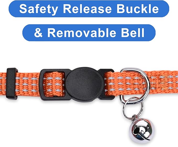 Pawtitas Reflective Orange Cat Collar with Safety Buckle and Removable Bell for Kitten and Cats