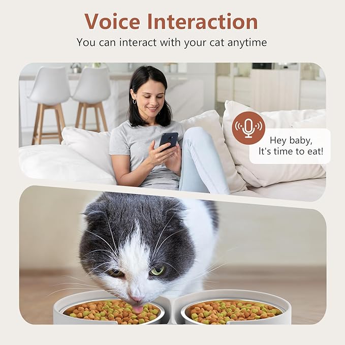 Automatic Cat Feeder with Camera, 5L Auto Dog Feeder with Night Vision Cat Food Dispenser with Stainless Steel Bowl, Pet Feeder for Small Pets Indoor (Vedio)