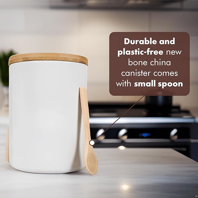 ARTHAUSEN Ceramic Storage Jar Canister - Airtight Bamboo Lid w/Silicone Seal - Modern Design for Kitchen Counter or Bathroom (White 1080mL)