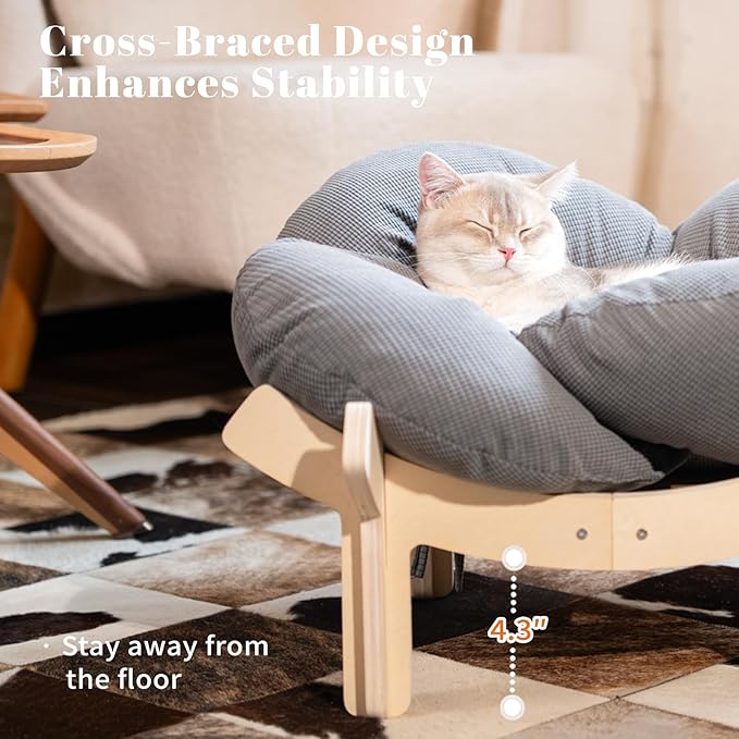 CHEERHOME PETS Elevated Cat Bed Wooden with Cushion Fluffy Pet Couch Sofa for Indoor Cats Raised Kitty Lounge Chair Suitable for Puppy, Cat Furniture(Gray)