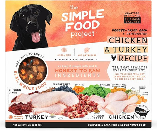 Simple Food Project - Chicken & Turkey - Freeze Dried Raw Food for Dogs - 96oz
