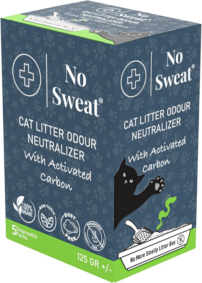 No Sweat Cat Litter Odor Neutralizer, Coconut Shell, Unscented, 5 Packs in One Box, 125 GR
