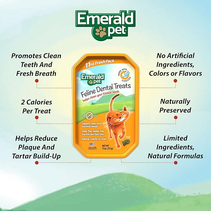 Emerald Pet 856916006144 11 oz Feline Dental Treat Tub Chicken